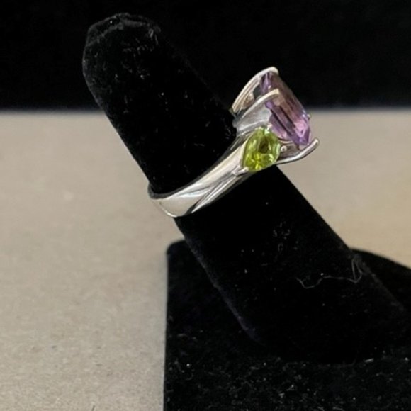 LG Rose de France Amethyst & Peridot Cocktail Ring a Heavy Sterling Silver Ring - Picture 2 of 13